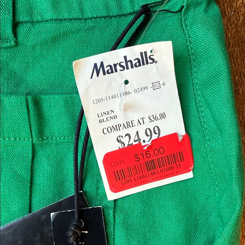 NWT Nicole Miller Green Linen Pants - Picture 5 of 7